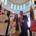 North Mississippi Health System Physician Dr. Vernon Rayford at the Mississippi State Capitol with Senator Chad McMahan and rural health student Sydney Franks.
